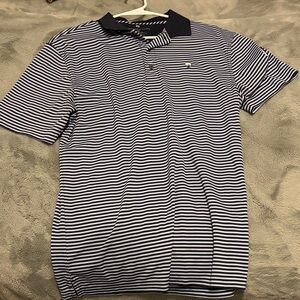 Men's Striped Polo Shirt - Navy and White